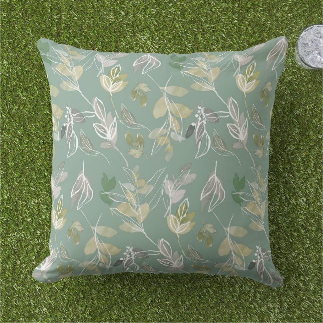 Modern Elegant Sage Green Silver Leaves Foliage  Cushion (Grass)