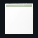 Modern Elegant Sage Green Simple Border Name  Notepad<br><div class="desc">Modern Minimalist Notepad with Name. This simple design features your name at the top,  framed by a stylish sage green block of color and a delicate frame.</div>