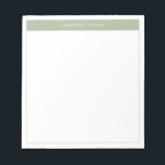 Modern Elegant Sage Green Simple Border Name  Notepad<br><div class="desc">Modern Minimalist Notepad with Name. This simple design features your name at the top,  framed by a stylish sage green block of color and a delicate frame.</div>