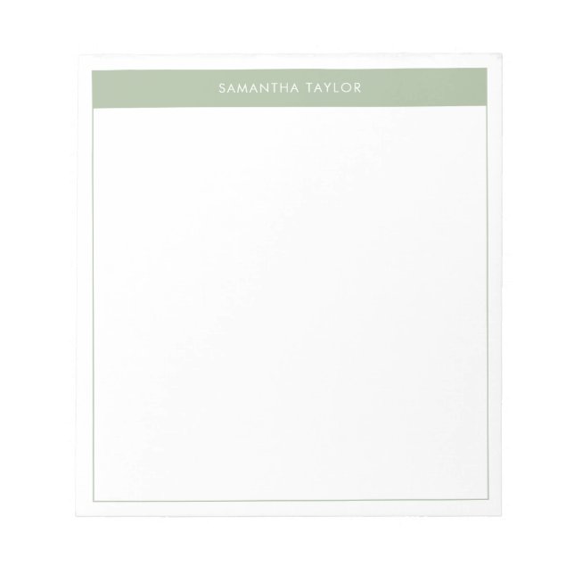 Modern Elegant Sage Green Simple Border Name  Notepad (Front)