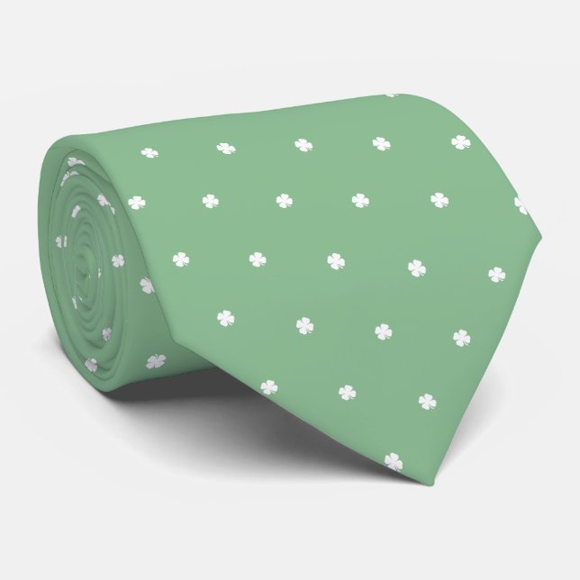 Modern Elegant Sage Green Small Clover Pattern Tie (Rolled)