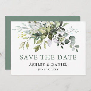 Modern Elegant Sage Green Watercolor Greenery Save The Date