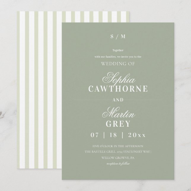 Modern Elegant⎮Sage Green Wedding Invitation (Front/Back)