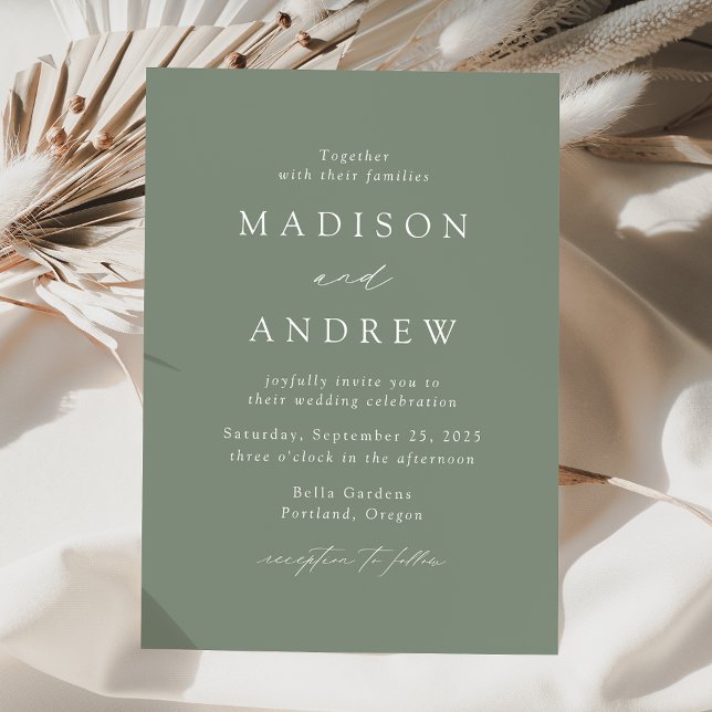Modern Elegant Sage Green Wedding Invitation (Creator Uploaded)
