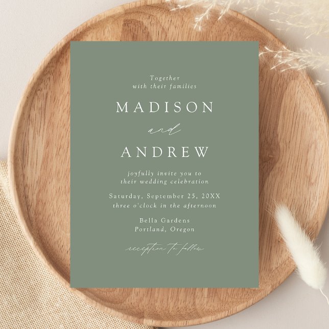 Modern Elegant Sage Green Wedding Invitation Postcard (Creator Uploaded)