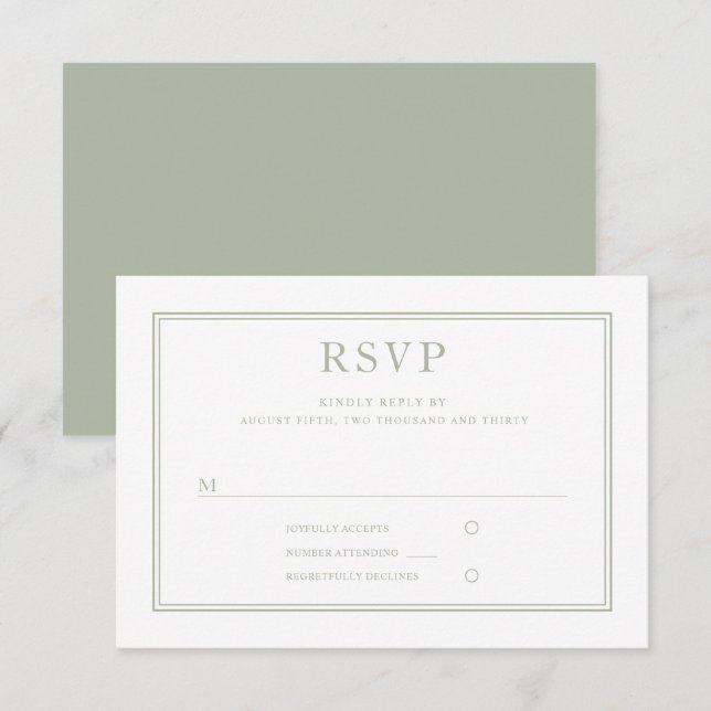 Modern Elegant Sage Green Wedding  RSVP Card (Front/Back)