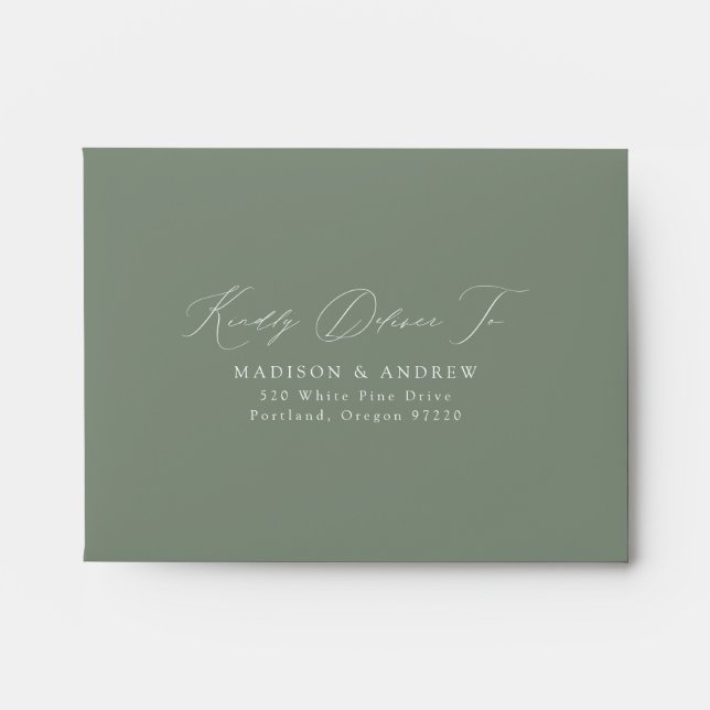 Modern Elegant Sage Green Wedding RSVP Envelope (Front)