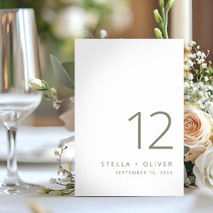 Modern Elegant Sage Green Wedding Table Number