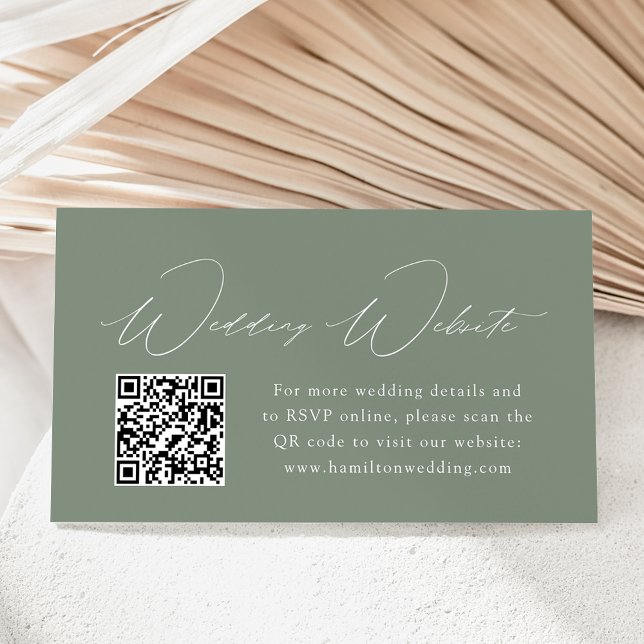 Modern Elegant Sage Green Wedding Website QR Code Enclosure Card (Creator Uploaded)