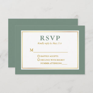 Modern Elegant Sage Green White Gold RSVP Card
