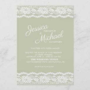 Modern Elegant Sage Green White Lace Wedding Invitation