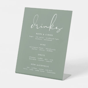 Modern Elegant Sage Green White Wedding Drink Menu Pedestal Sign
