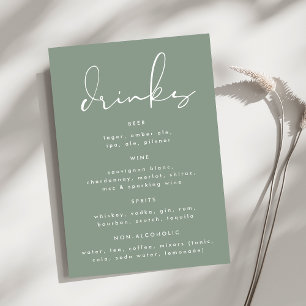 Modern Elegant Sage Green White Wedding Drink Menu Table Number
