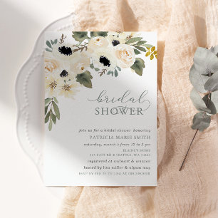 Modern Elegant Sage Ivory Floral Bridal Shower Invitation
