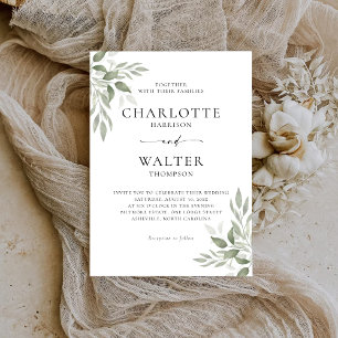 Modern Elegant Sage Leaves Wedding Invitation
