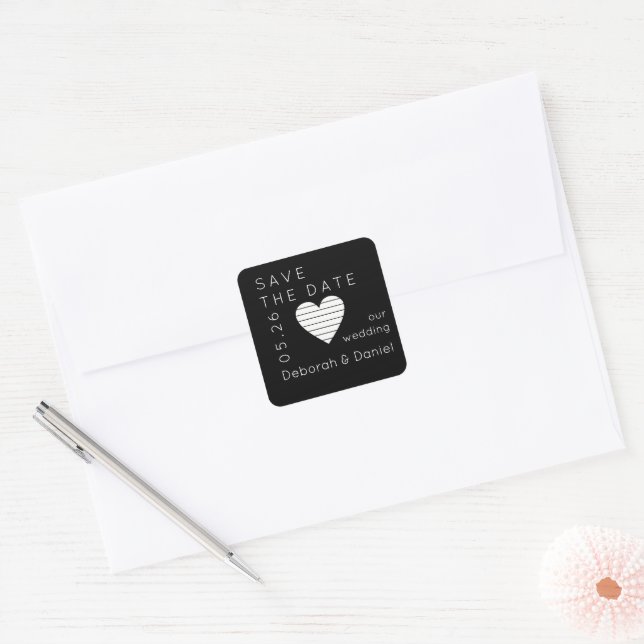 Modern elegant SAVE THE DATE ... black  Square Sticker (Envelope)