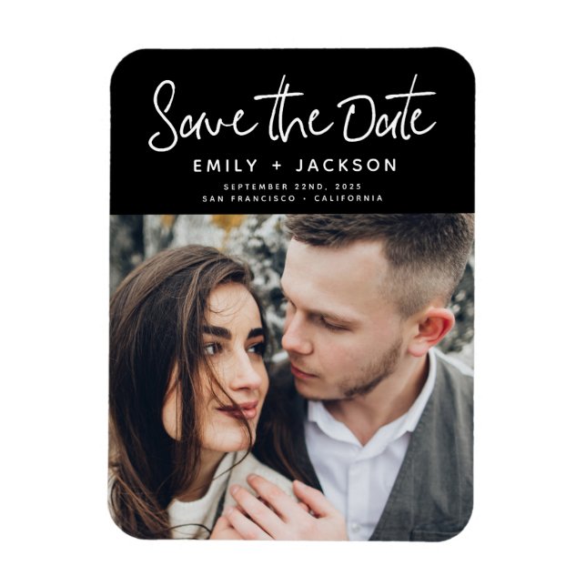 Modern Elegant Save the Date Photo White Magnet (Vertical)