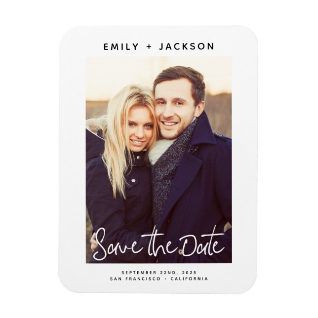 Modern Elegant Save the Date Photo White Magnet (Vertical)