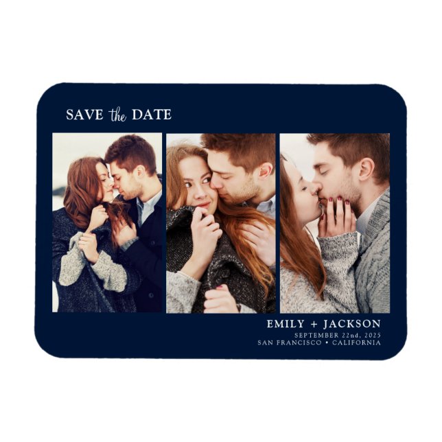 Modern Elegant Save the Date Three Photo Magnet (Horizontal)