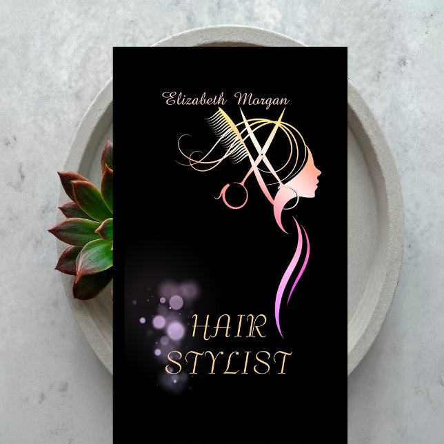 Modern Elegant Scissors Comb Hair Rose Gold Business Card (Creator Uploaded)