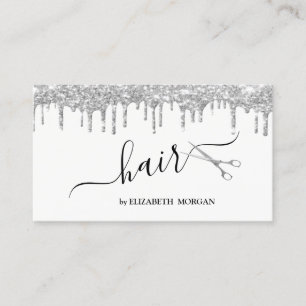 Modern Elegant Scissors Silver Glitter Drips Business Card