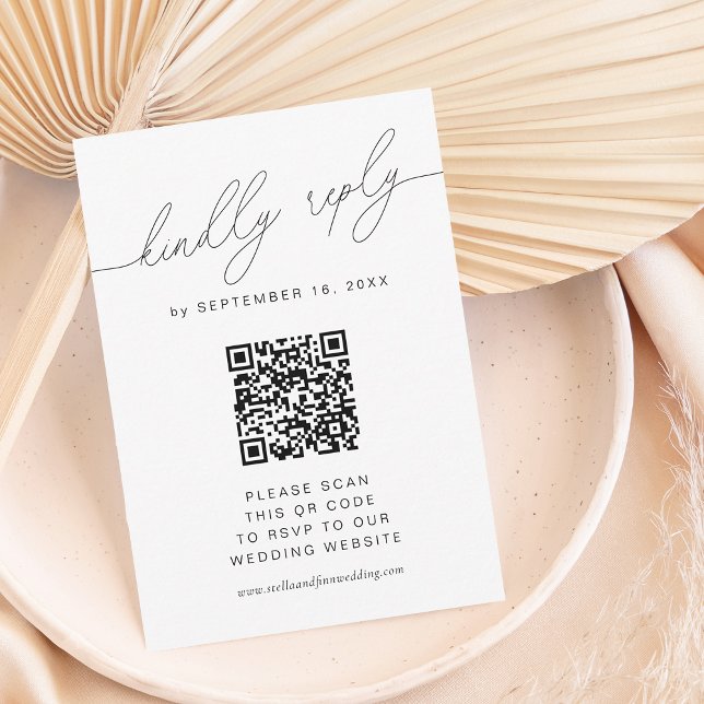 Modern Elegant Scrip W/ QR Code RSVP Card (Modern Elegant Scrip W/ QR Code RSVP Card)