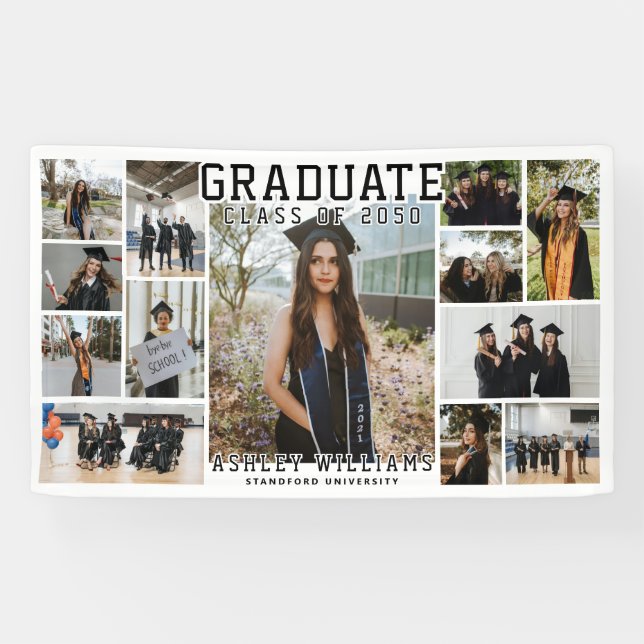 Modern Elegant Script 13 Photo Graduation  Banner (Horizontal)