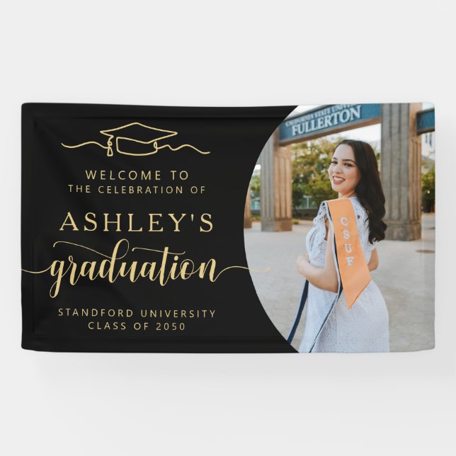 Modern Elegant Script 1 Photo Graduation  Banner (Horizontal)