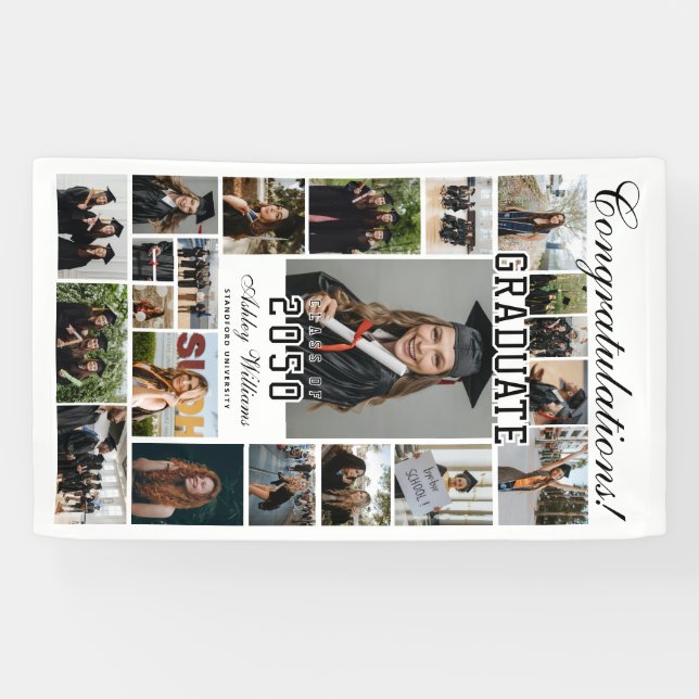 Modern Elegant Script 20 Photo Graduation  Banner (Horizontal)