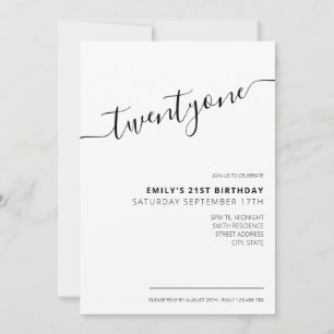Modern Elegant Script 21st Birthday Invitation