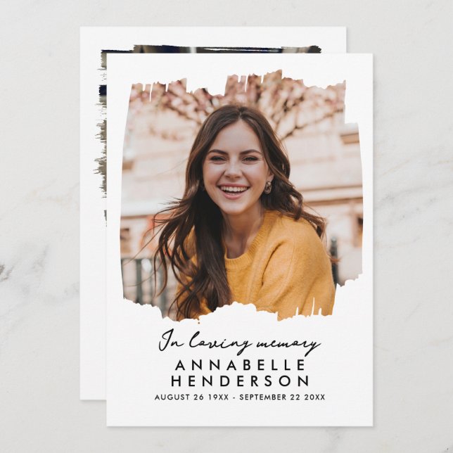 Modern Elegant Script 2-Photo Funeral/Memorial Thank You Card (Front/Back)