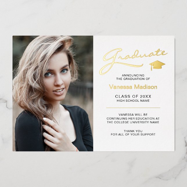 Modern Elegant Script 2 Sided Photo Grad Card (Front)