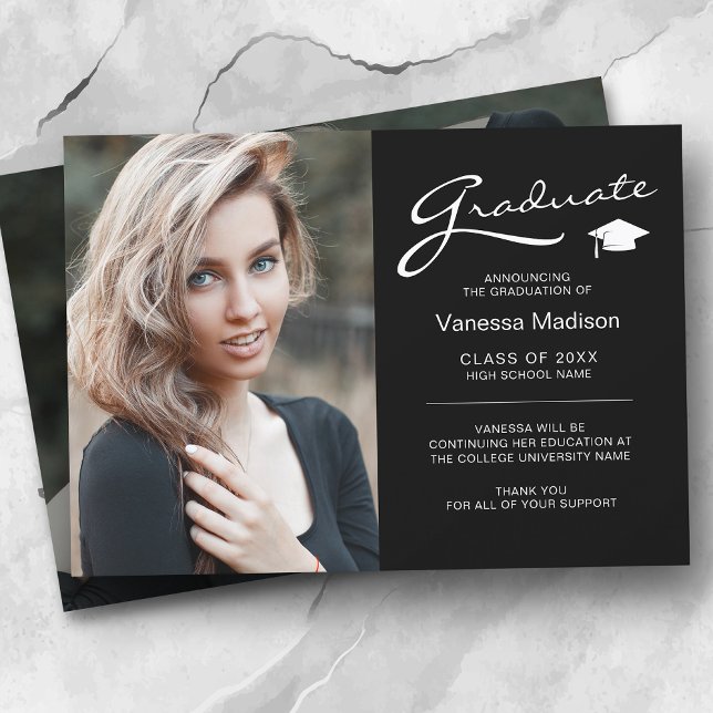 Modern Elegant Script 2 Sided Photo Graduation Announcement (Creator Uploaded)