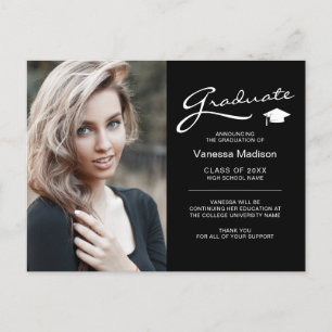 Modern Elegant Script 2 Sided Photo Graduation Postcard