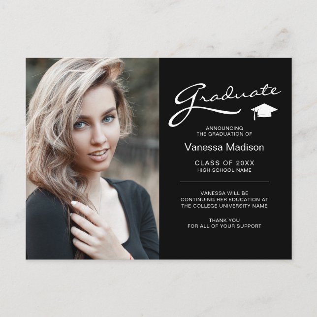 Modern Elegant Script 2 Sided Photo Graduation Postcard (Front)