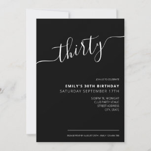 Modern Elegant Script 30th Birthday Invitation