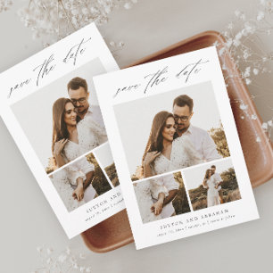 Modern Elegant Script 3 Photo Collage Save The Date
