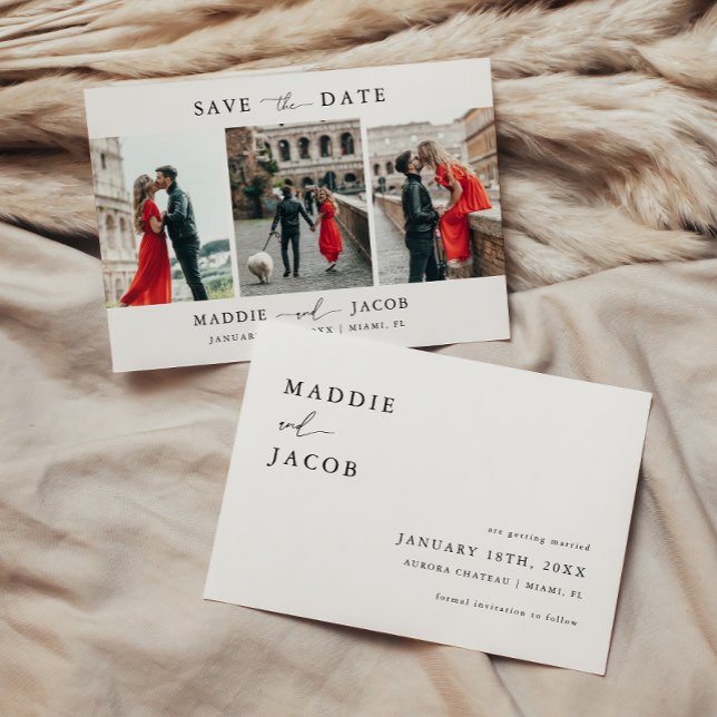 Modern Elegant Script 3 Photo Wedding Save The Date (Creator Uploaded)