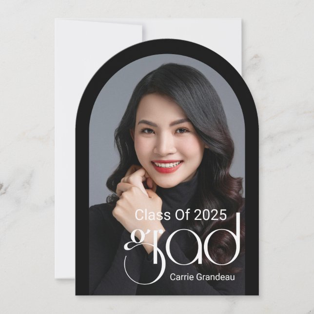 Modern Elegant Script Arch Photo Graduation Party Invitation (Front)