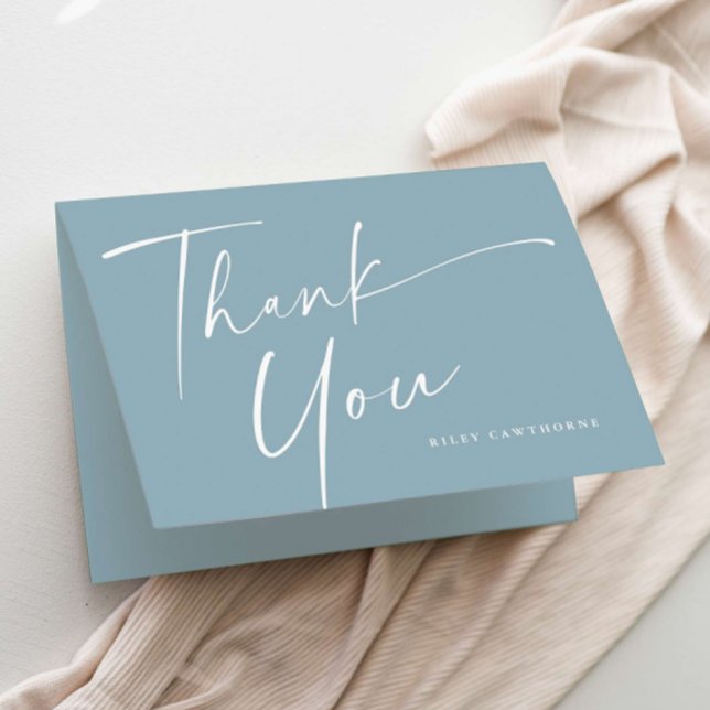 Modern Elegant Script Baby Shower Thank You Card (Simple modern handwritten script boys baby shower thank you card.)