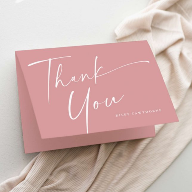 Modern Elegant Script Baby Shower Thank You Card (Simple modern handwritten script girls baby shower thank you card.)