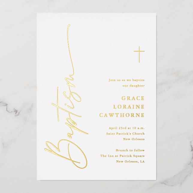 Modern Elegant Script Baptism Gold (Front)