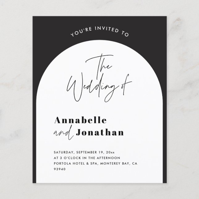 modern elegant script black and white arch wedding flyer (Front)