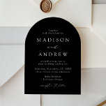 Modern Elegant Script Black and White Arch Wedding Invitation<br><div class="desc">Make a bold statement with our minimalist and modern wedding invitations, crafted to impress with timeless black-and-white elegance. Featuring your wedding details in striking white lettering and graceful calligraphy script, these invitations are set against a black background for a sophisticated and dramatic effect. The unique arch shape design adds a...</div>