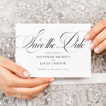 Modern Elegant Script Black and White Save The Date<br><div class="desc">Modern Elegant Script Black and White Save the Date features a large,  bold script and elegant styling.</div>