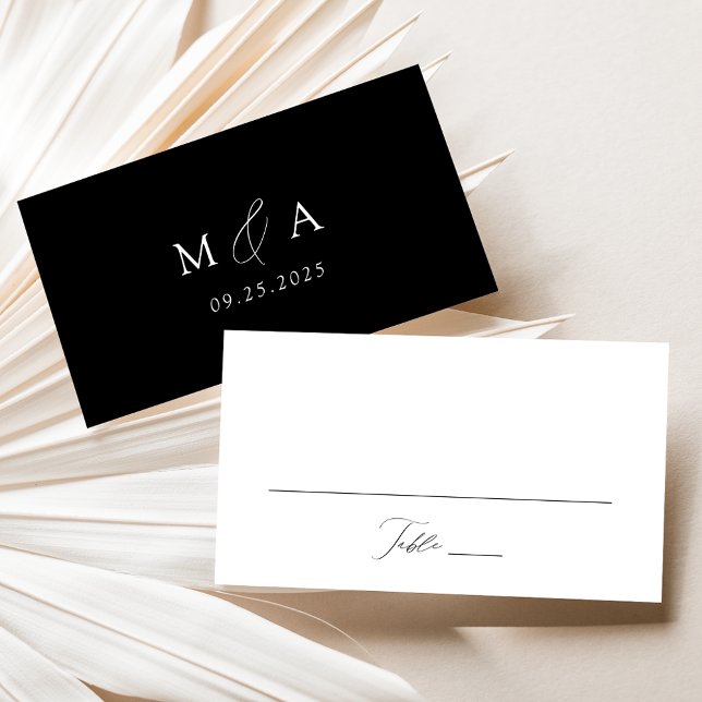 Modern Elegant Script Black and White Wedding Place Card (Creator Uploaded)