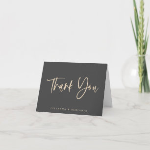 Modern Elegant Script Black Custom Message Wedding Thank You Card