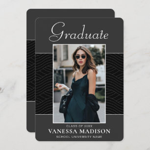 Modern   Elegant Script Black Grey 1 Photo Grad Announcement