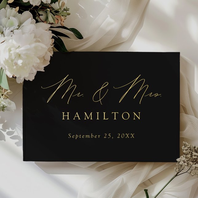 Modern Elegant Script Black Photo Wedding Guest Book (Creator Uploaded)