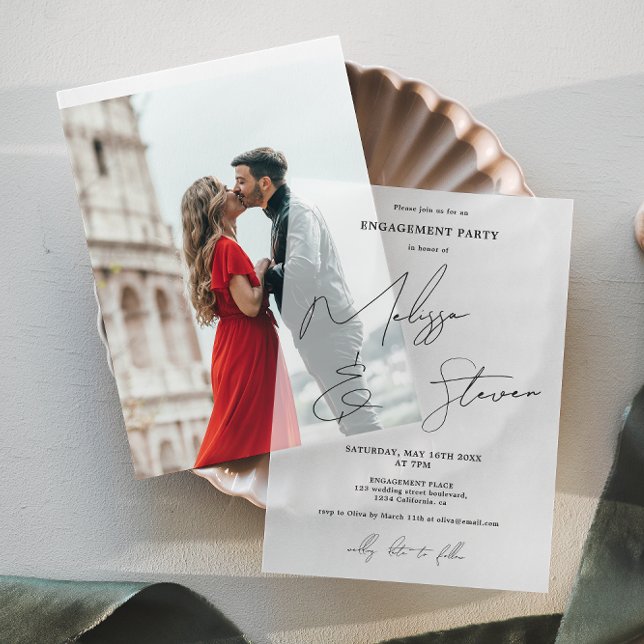 Modern Elegant Script Black White Engagement Vellum Invitations (Modern Elegant Script Black White Engagement Vellum Invitations)